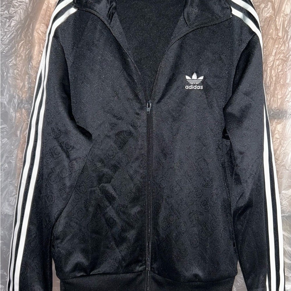 Adidas Black Track Jacket with White Three-Stripes
